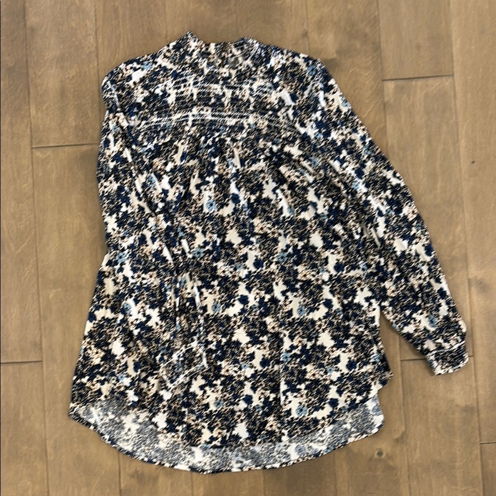Free People Black and White Long Sleeve Bib Collar Blouse